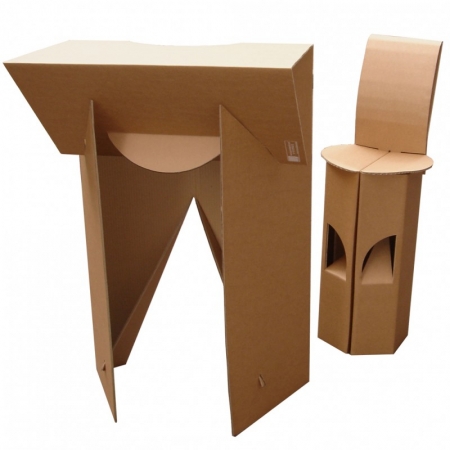 Comptoir d'accueil et Tabouret pliables en carton 