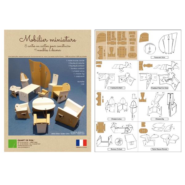 Pochette de Miniatures en carton : 11 meubles miniatures à monter